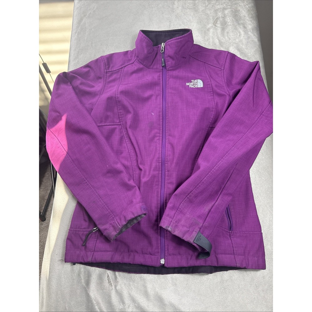 North Face Women Full Zip Windwall Softshell Jacket Fleece Lined‎ Purple Med VGC